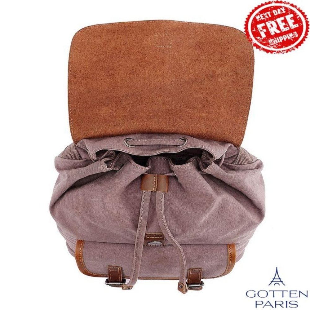 TSD BRAND Bigleaf Canvas Backpack Brown Women's Bag - Picture 5 of 12